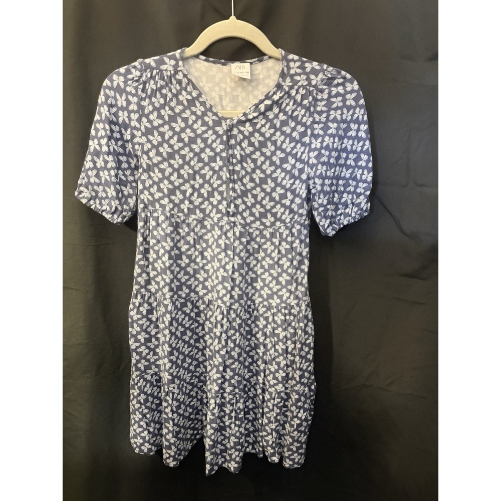 ZARA Girls 11–12 Short Sleeve Floral Dress • Blue Cottagecore Summer Cute
